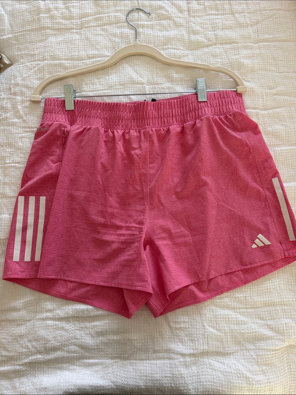 adidas Pink Women's Athletic Shorts with White Stripes
